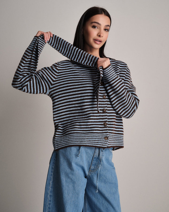 Cardigan a righe con sciarpa