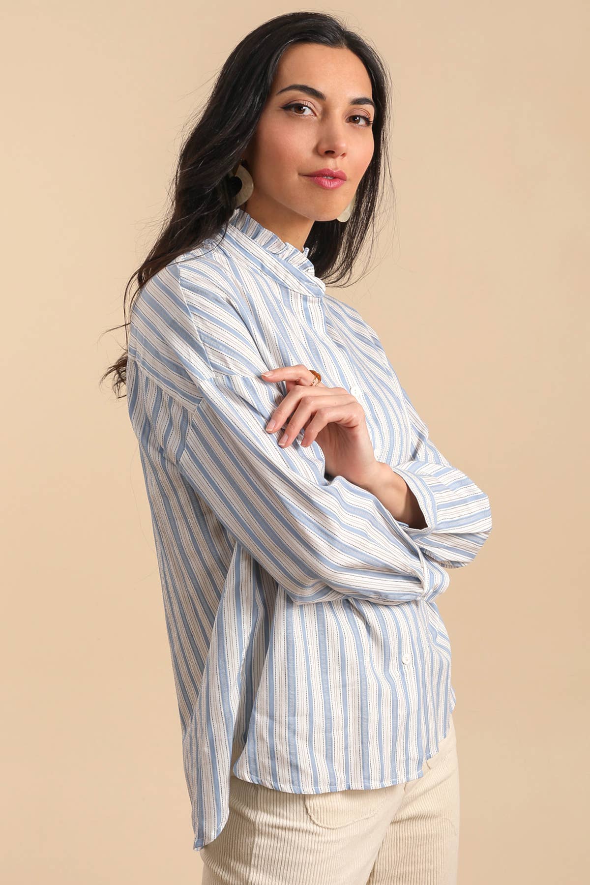 Camicia a Righe con Collo Arricciato