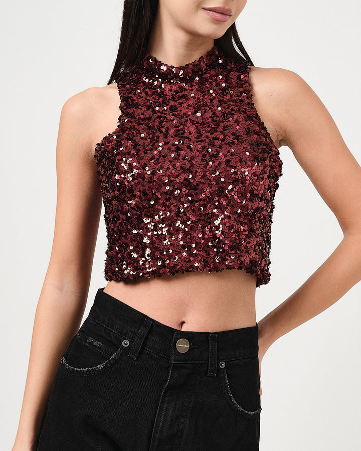 Top cropped con paillettes