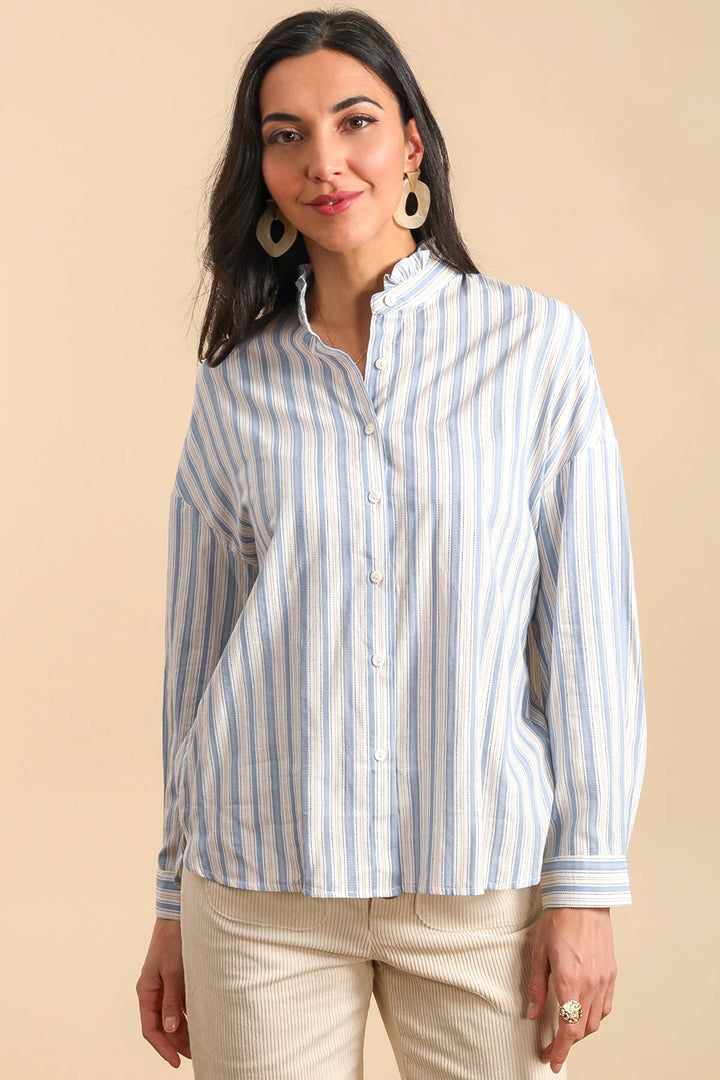 Camicia a Righe con Collo Arricciato