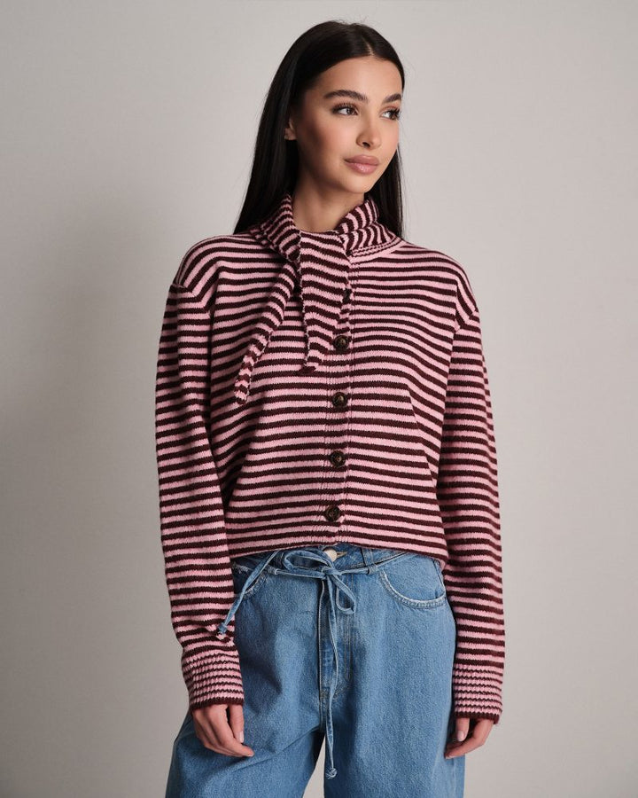 Cardigan a righe con sciarpa
