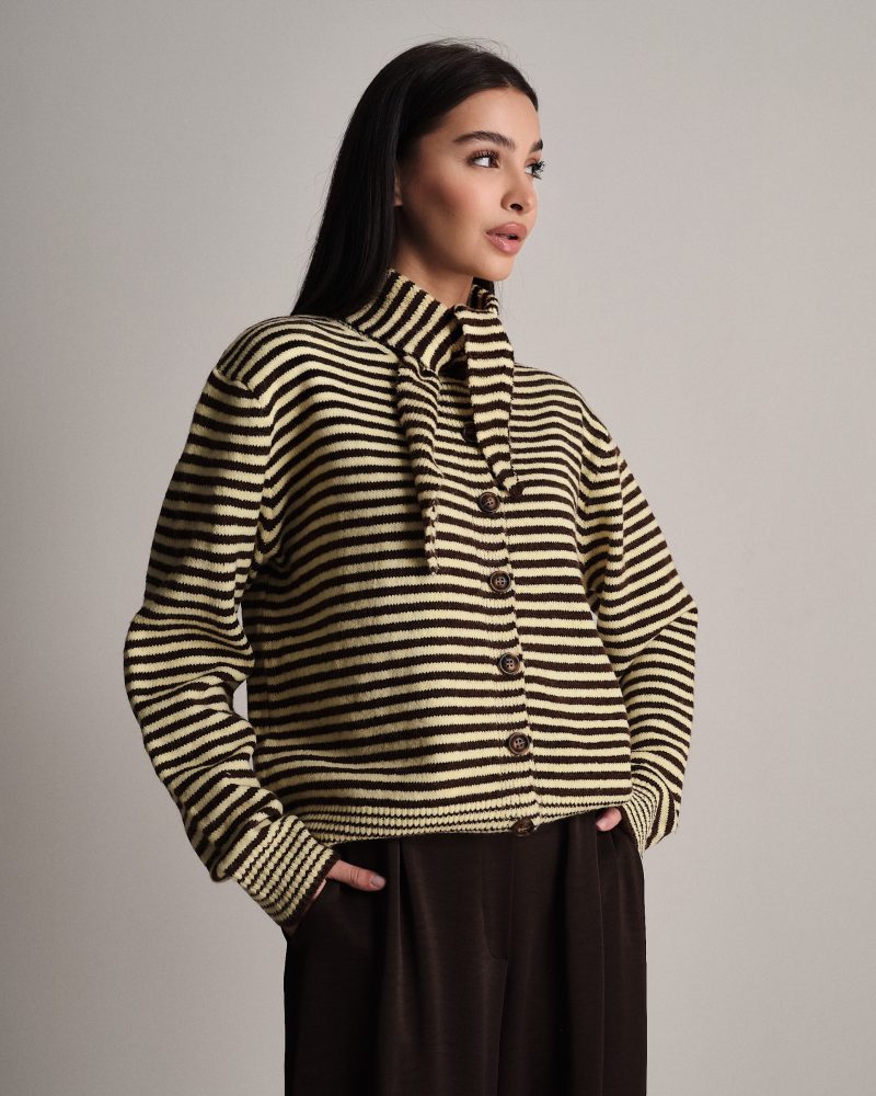 Cardigan a righe con sciarpa