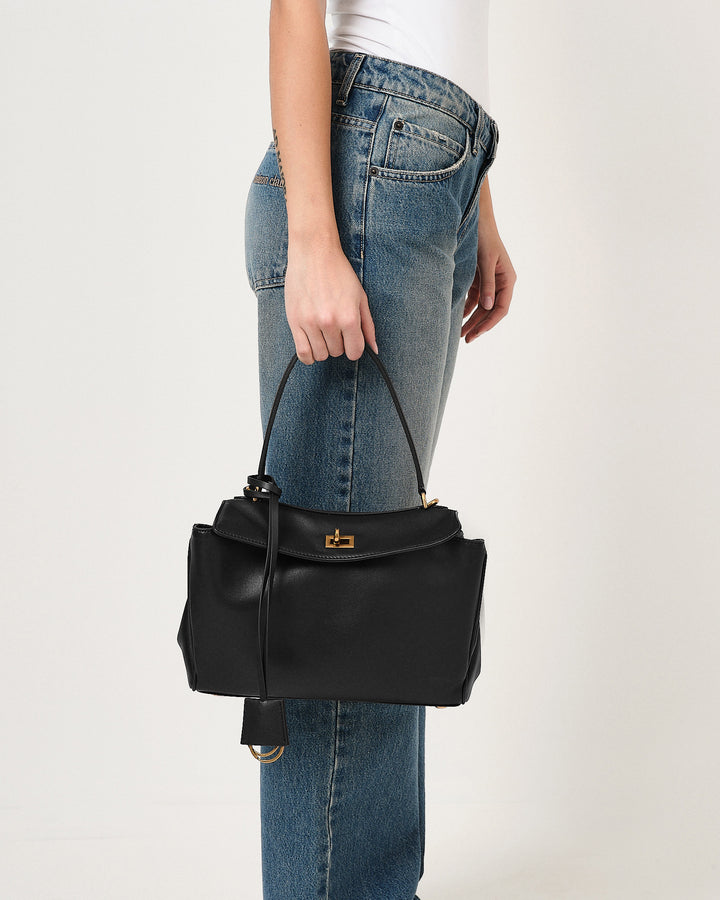 Borsa cartella small con tasca in pelle liscia