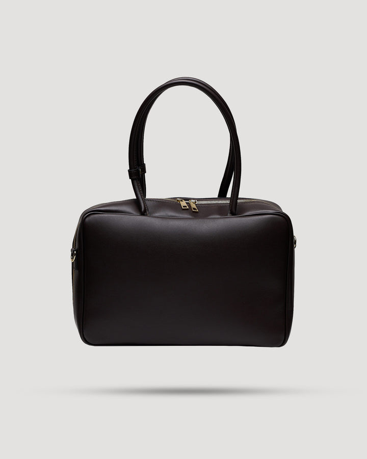 Borsa tote quadrata con zip in pelle liscia