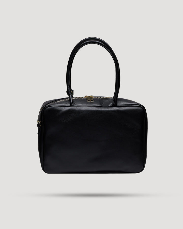 Borsa tote quadrata con zip in pelle liscia