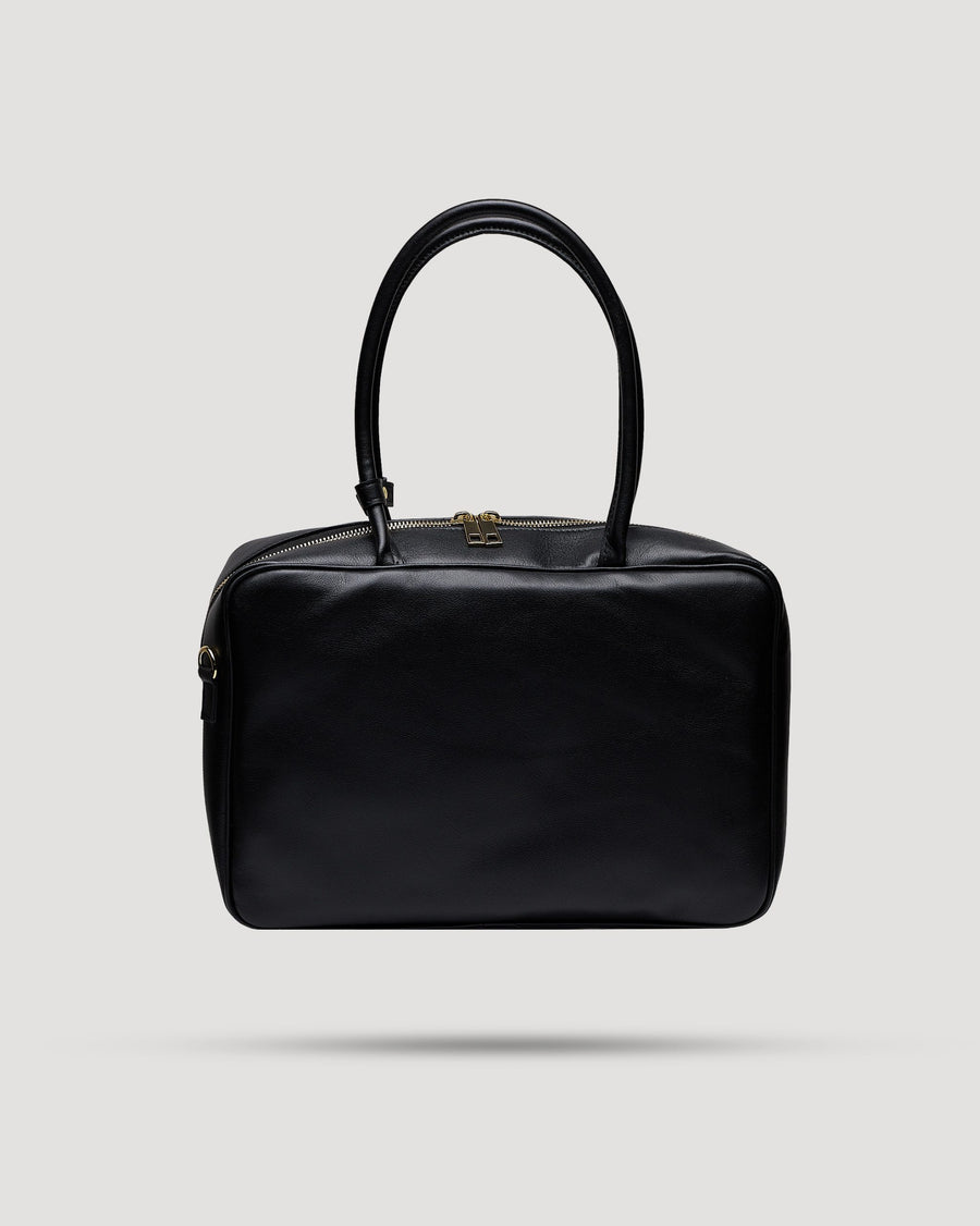 Borsa tote quadrata con zip in pelle liscia