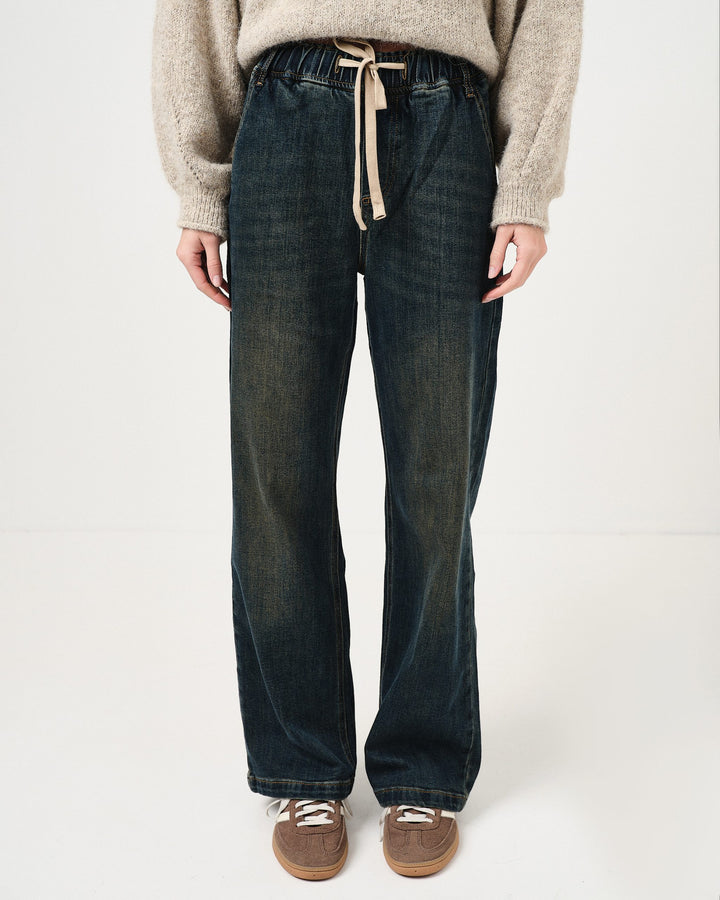 Denim wide leg con elastico in vita