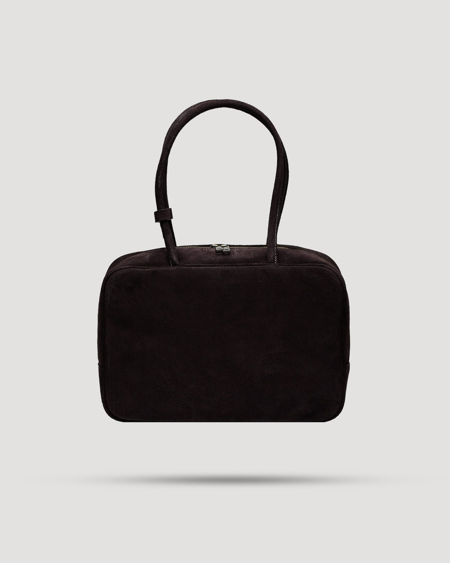 Borsa tote quadrata con zip in suede