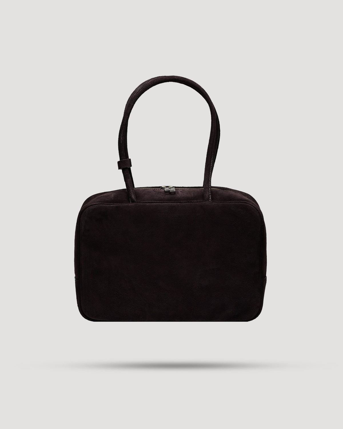 Borsa tote quadrata con zip in suede