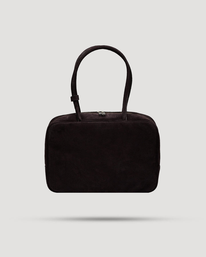 Borsa tote quadrata con zip in suede