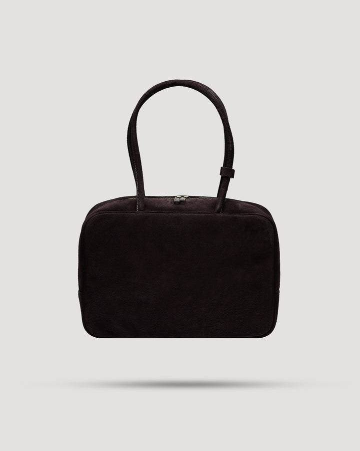 Borsa tote quadrata con zip in suede