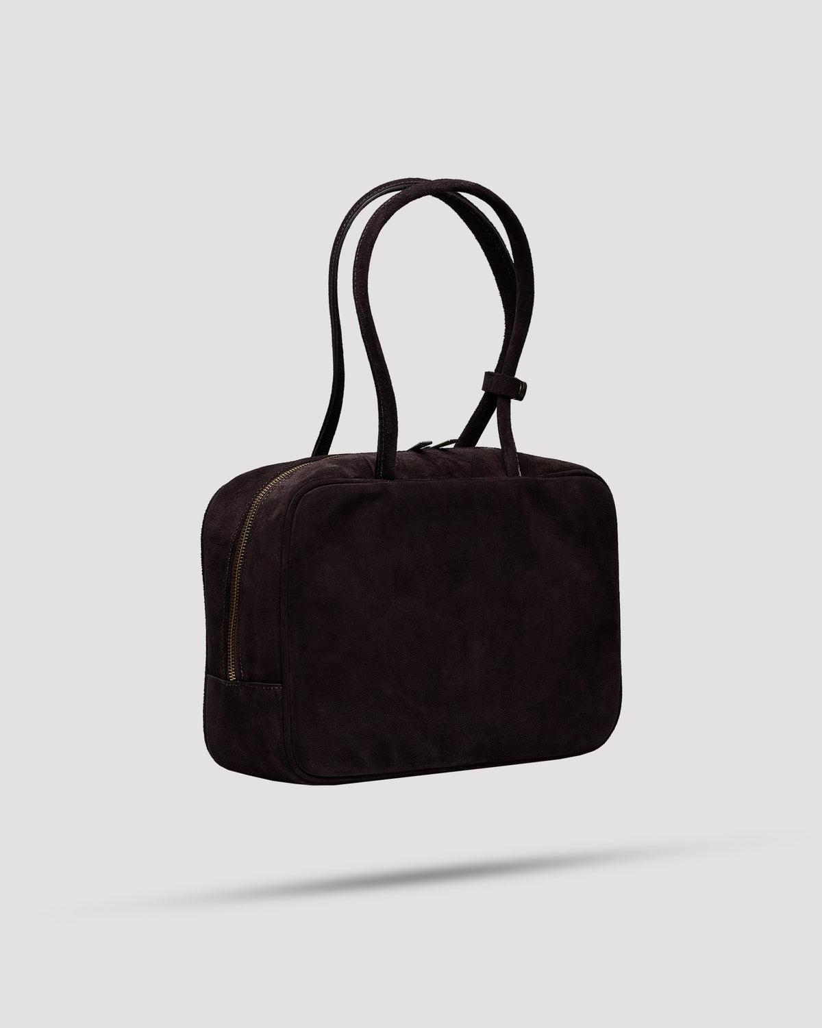 Borsa tote quadrata con zip in suede