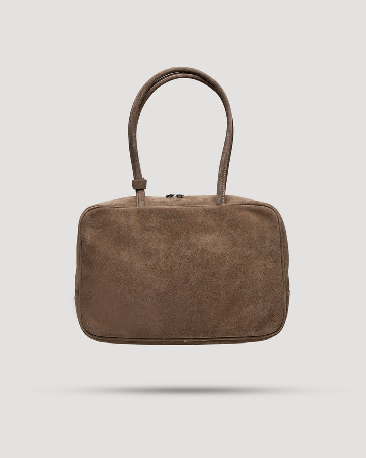 Borsa tote quadrata con zip in suede