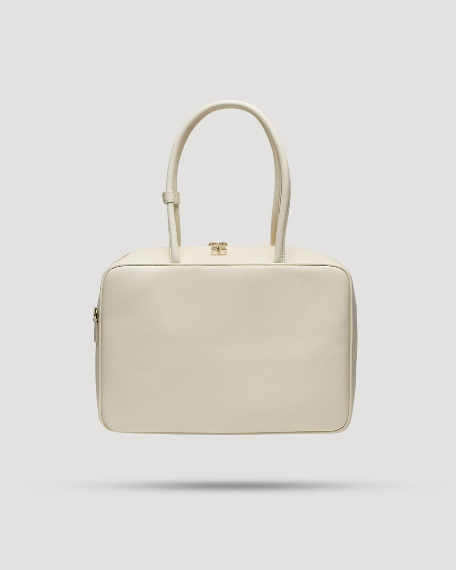 Borsa tote quadrata con zip in pelle liscia