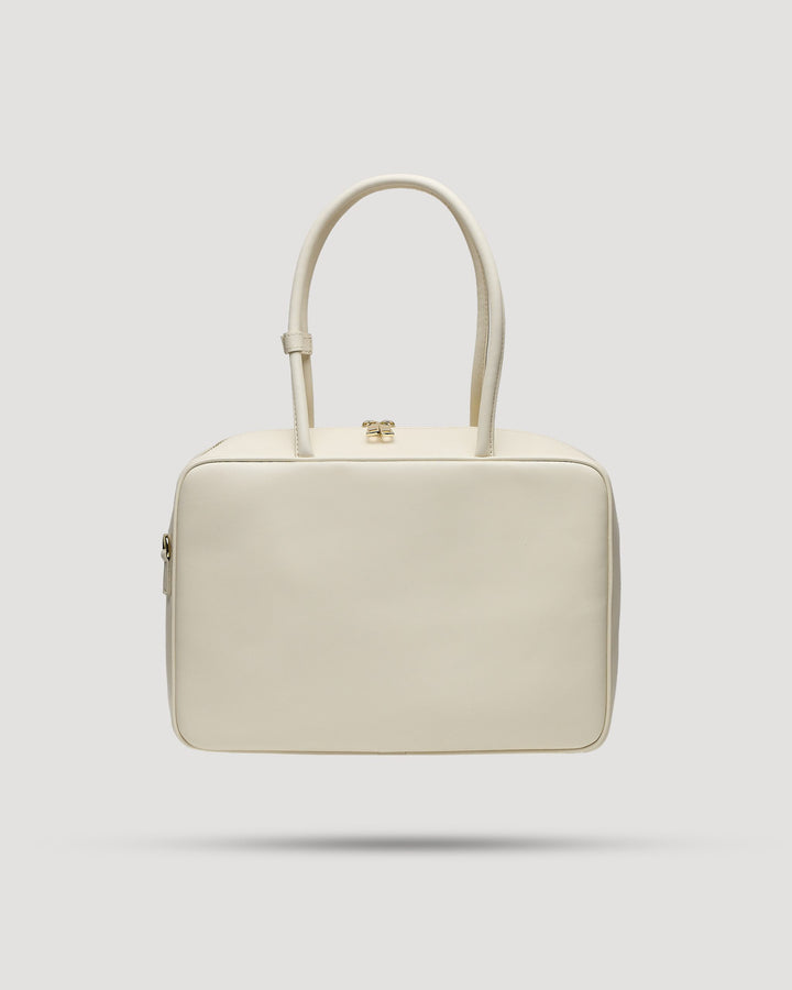 Borsa tote quadrata con zip in pelle liscia