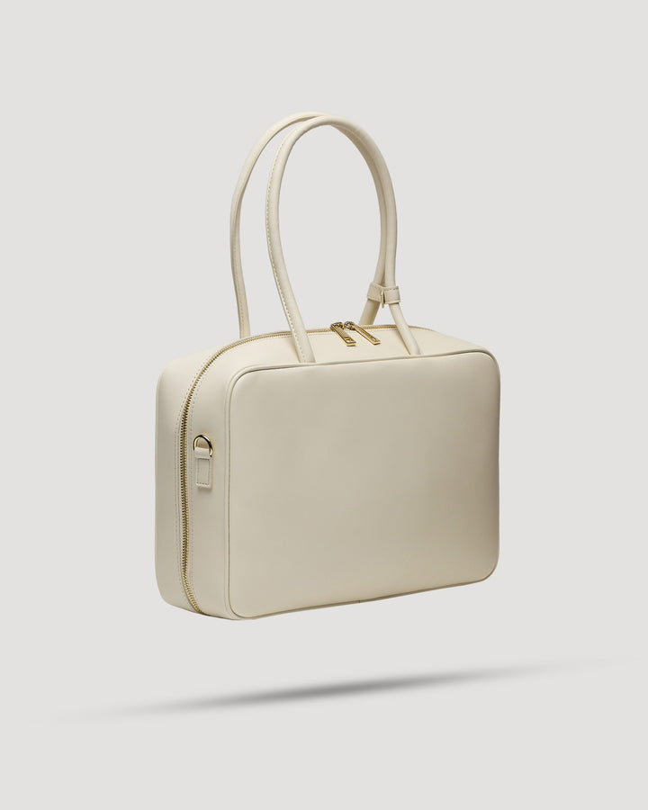 Borsa tote quadrata con zip in pelle liscia