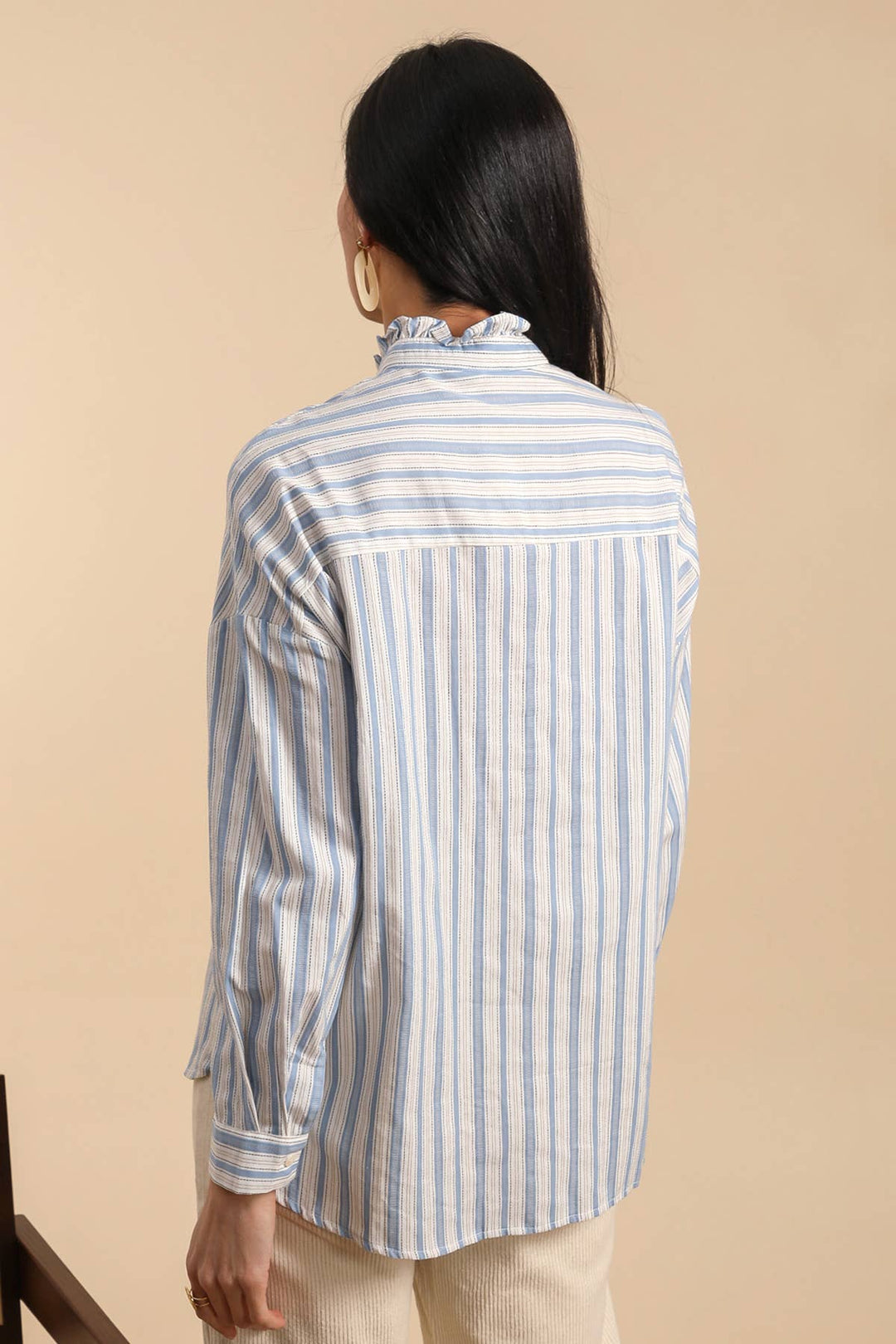 Camicia a Righe con Collo Arricciato