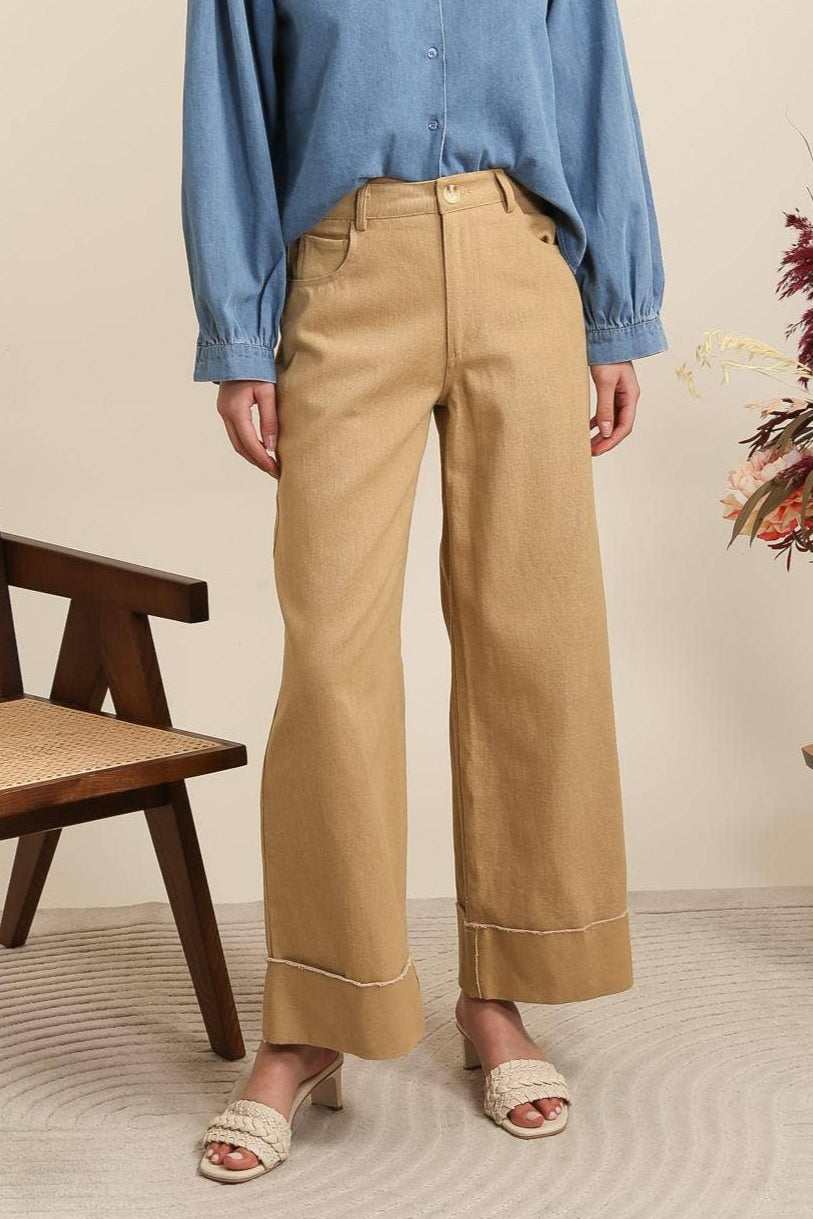 Pantaloni a Gamba Ampia con Risvolto