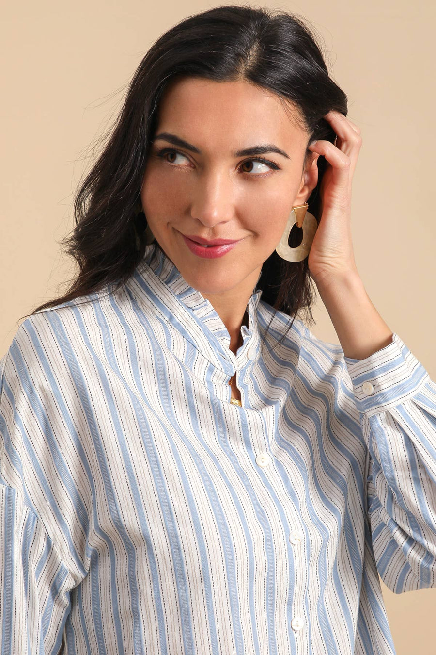 Camicia a Righe con Collo Arricciato
