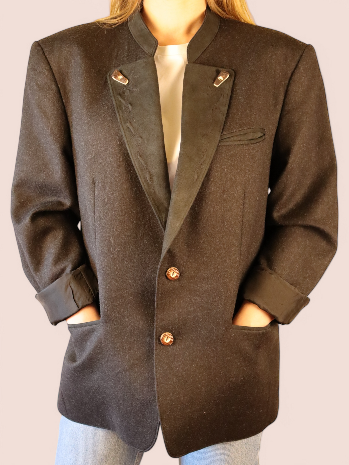 Blazer con Dettagli Camoscio e Legno | Vintage