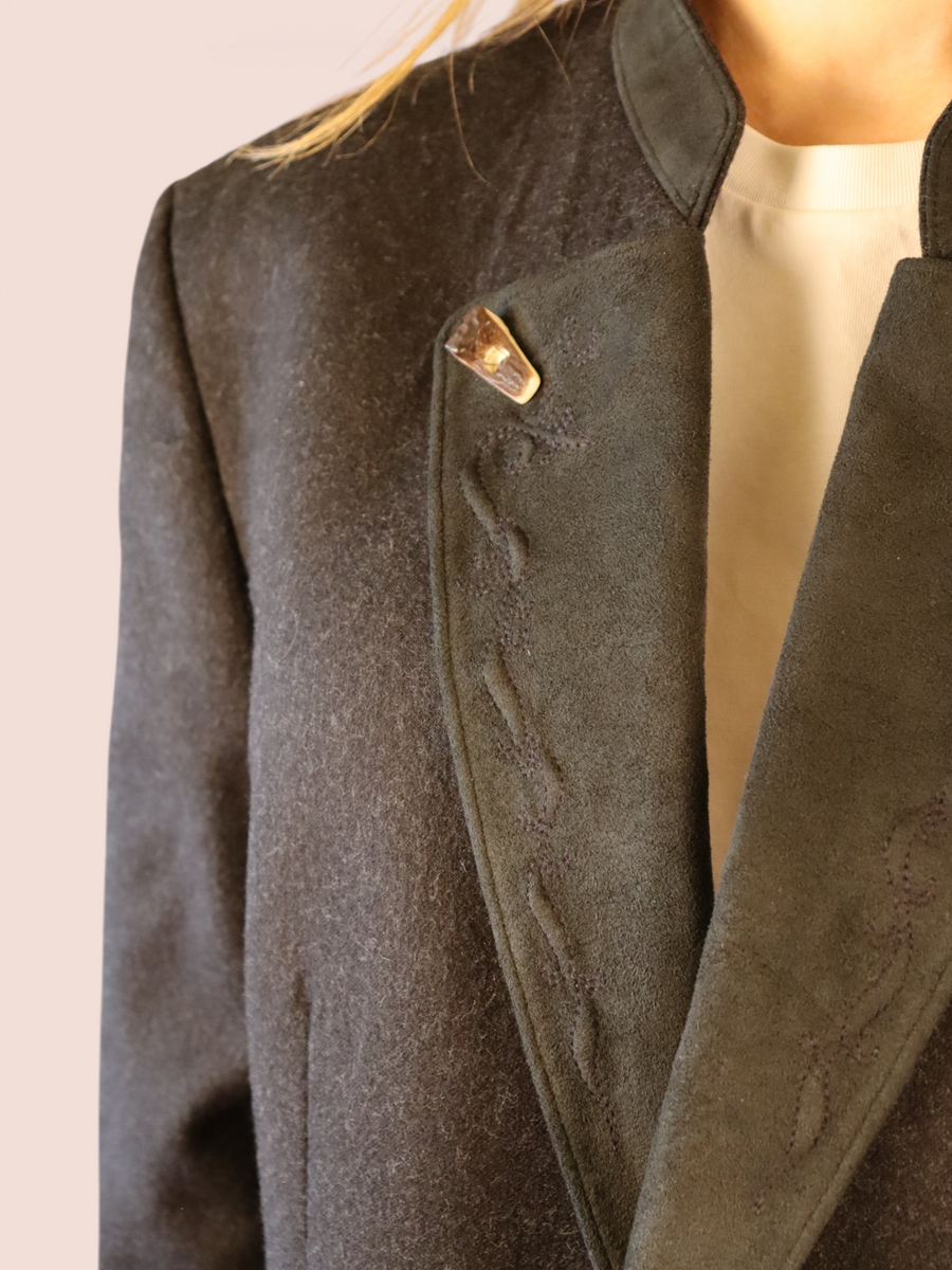 Blazer con Dettagli Camoscio e Legno | Vintage