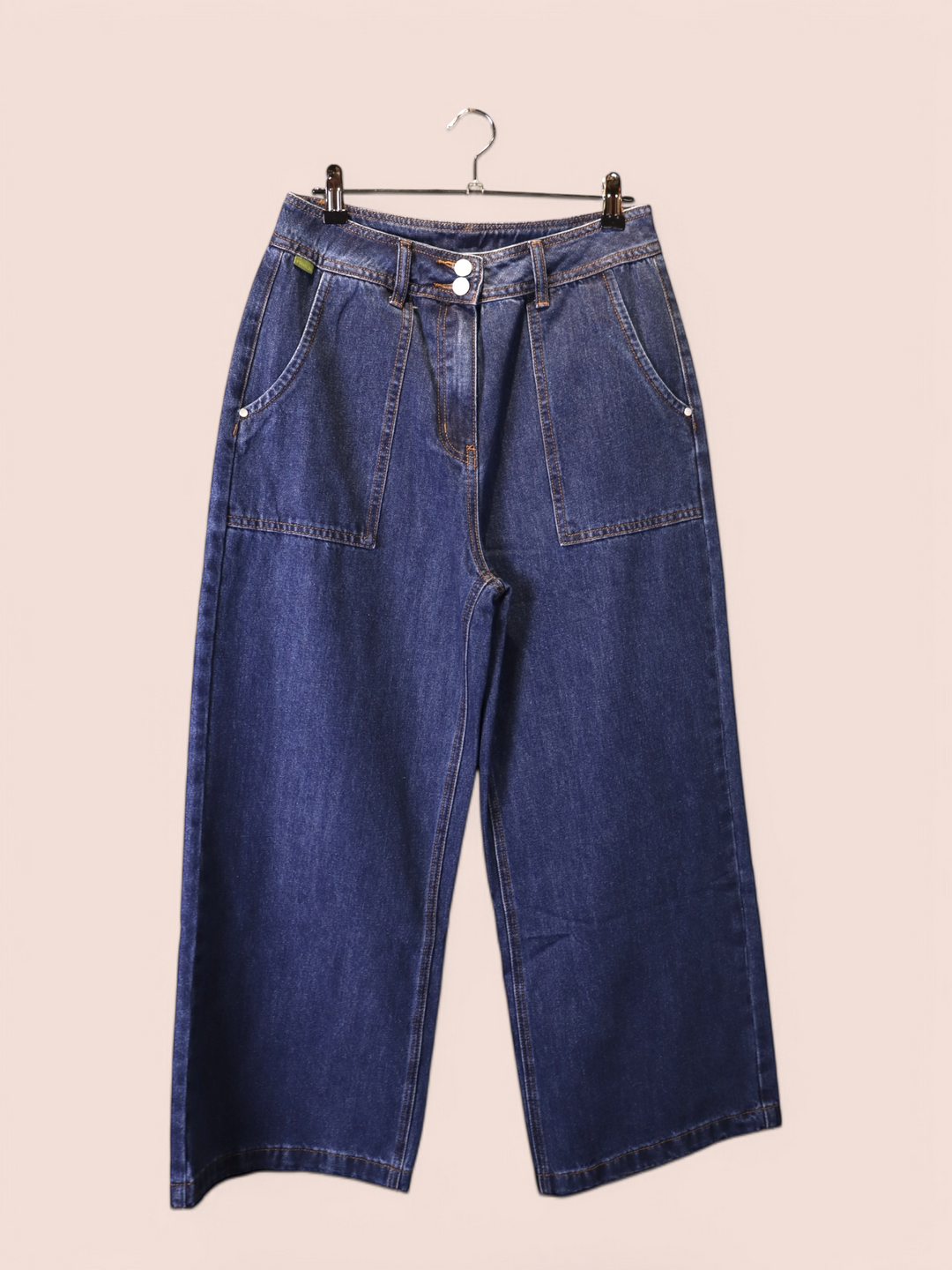 Jeans a Gamba Larga con Tasche Utility