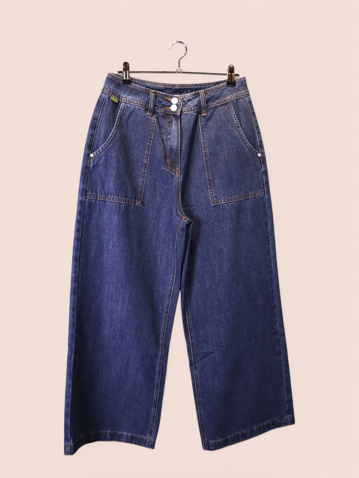 Jeans a Gamba Larga con Tasche Utility