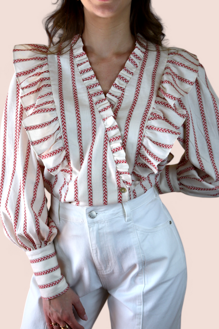 Blusa a Righe con Volant