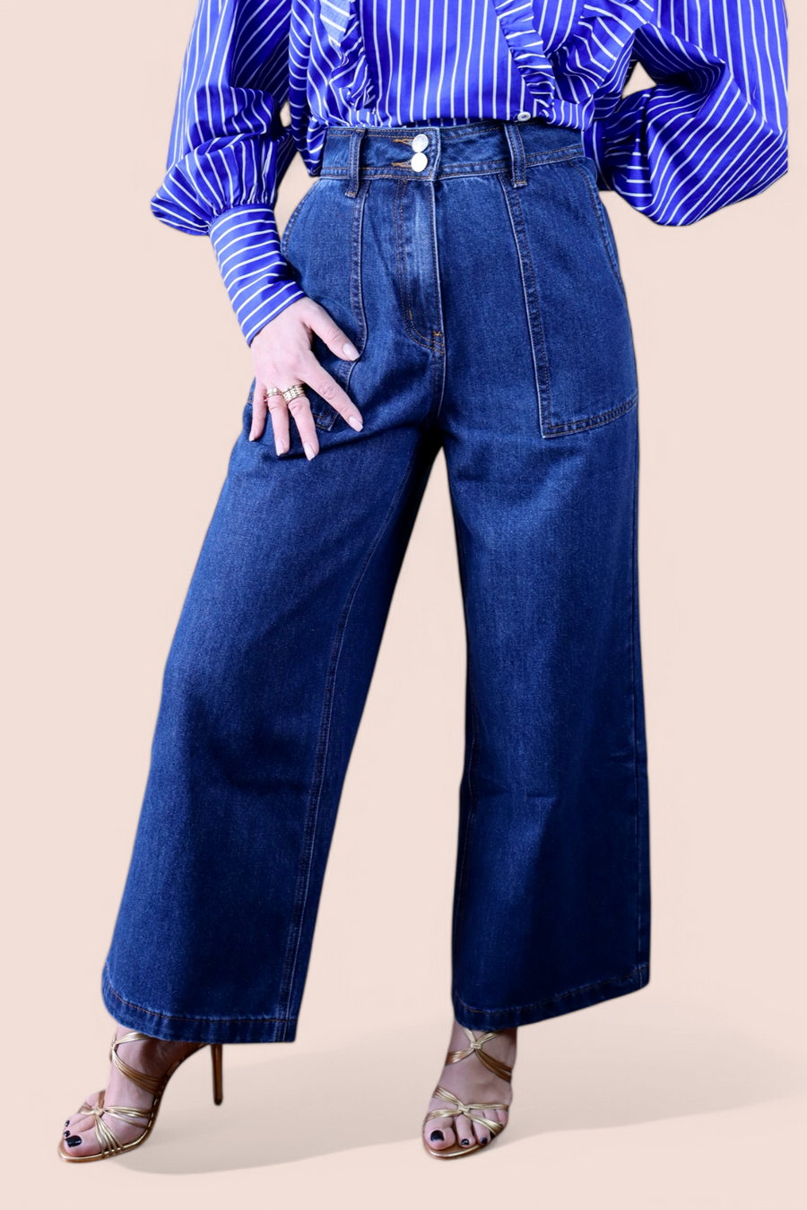 Jeans a Gamba Larga con Tasche Utility