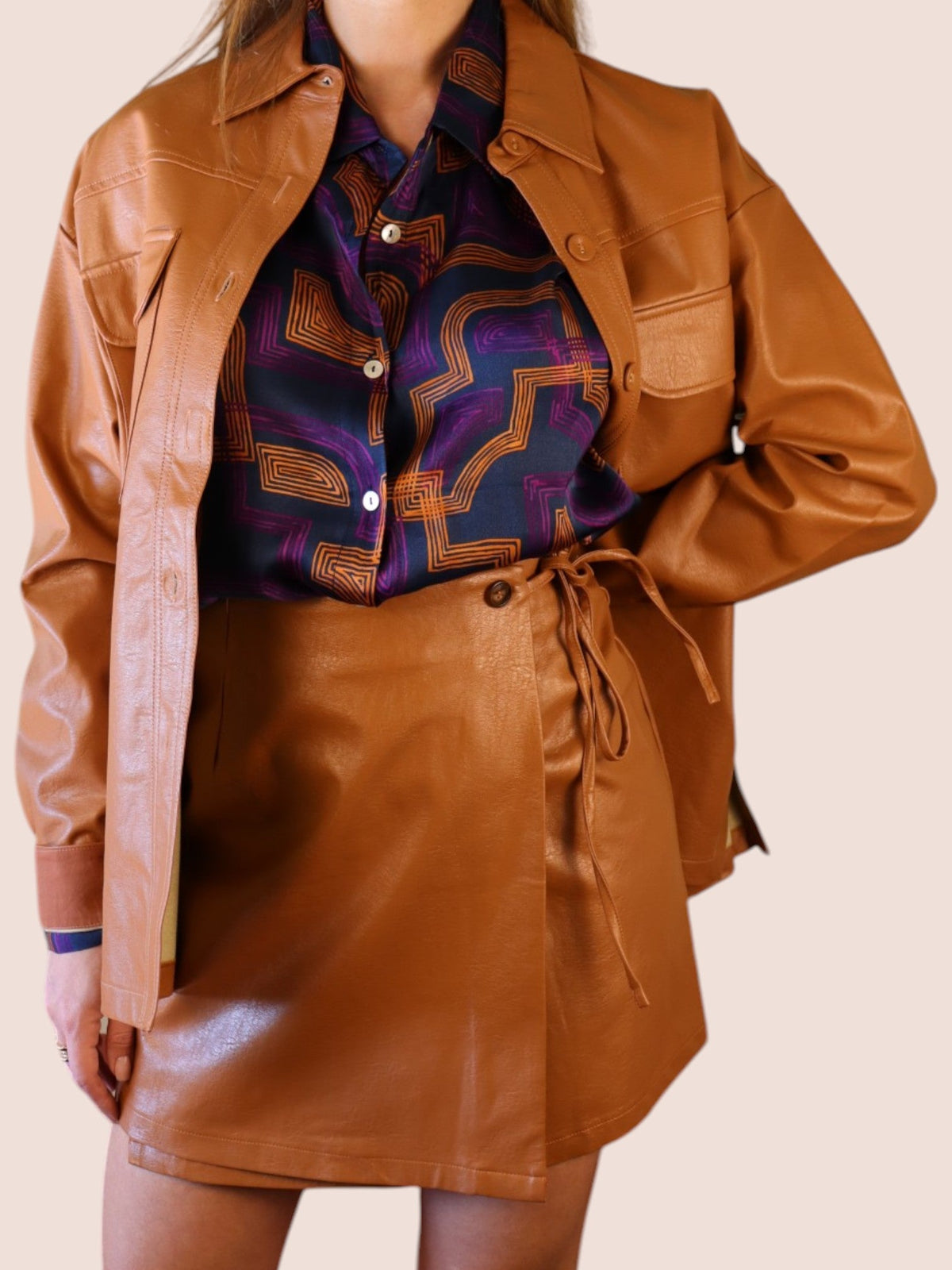 Gonna in Ecopelle Caramello
