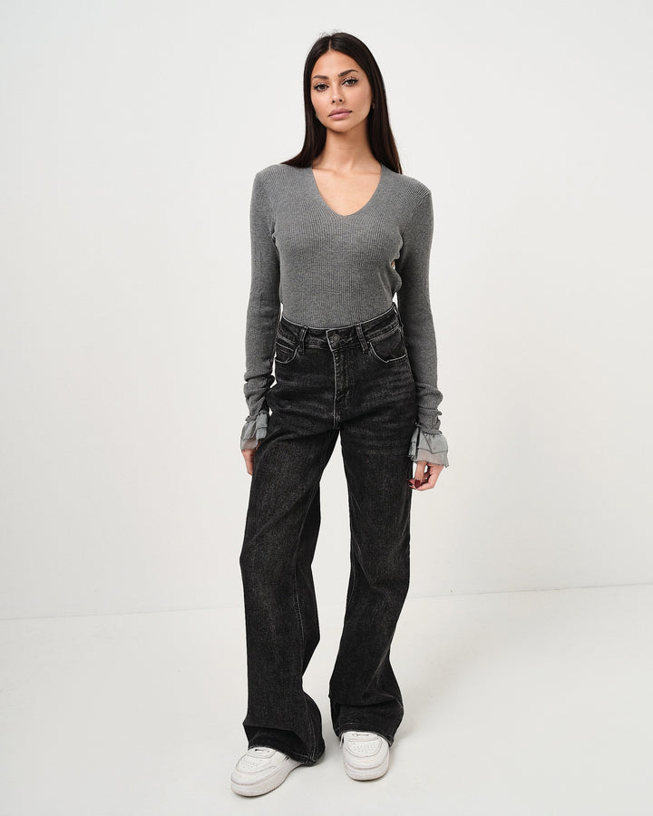 Denim a palazzo a vita alta