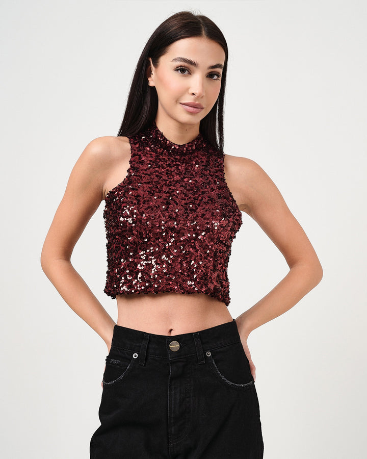 Top cropped con paillettes