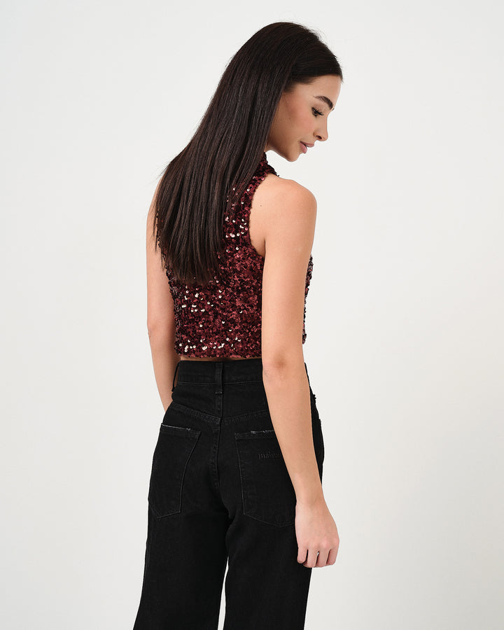 Top cropped con paillettes