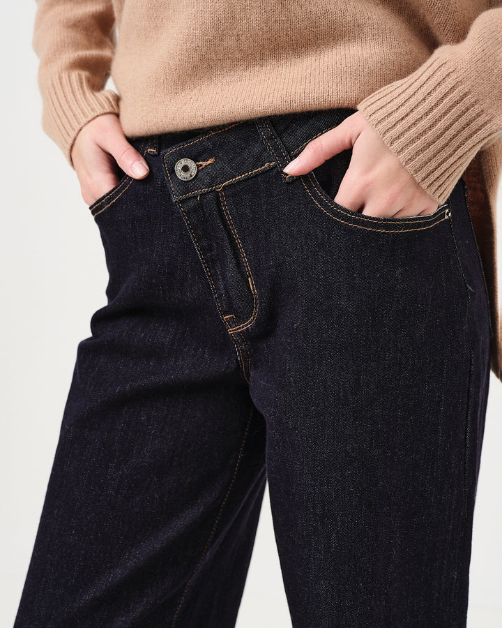 Denim criss cross a palazzo scuro