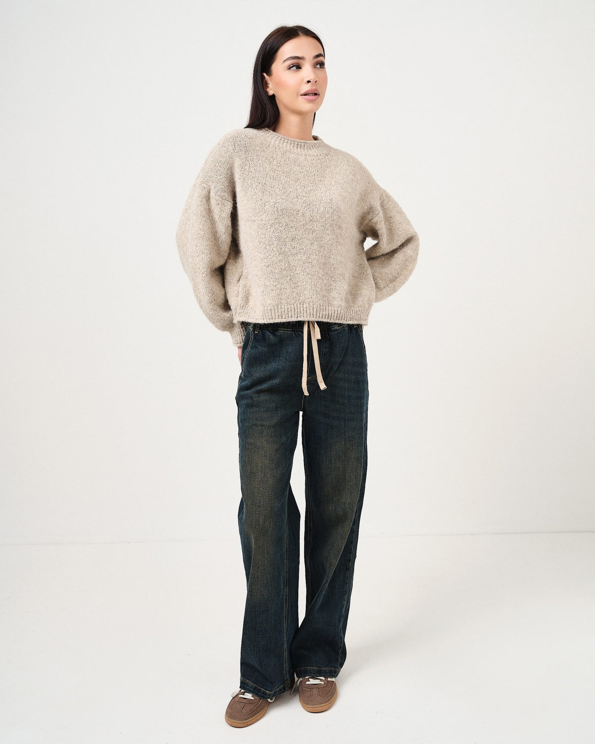 Denim wide leg con elastico in vita