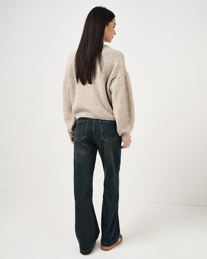 Denim wide leg con elastico in vita