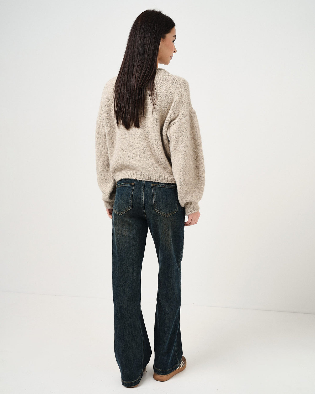 Denim wide leg con elastico in vita