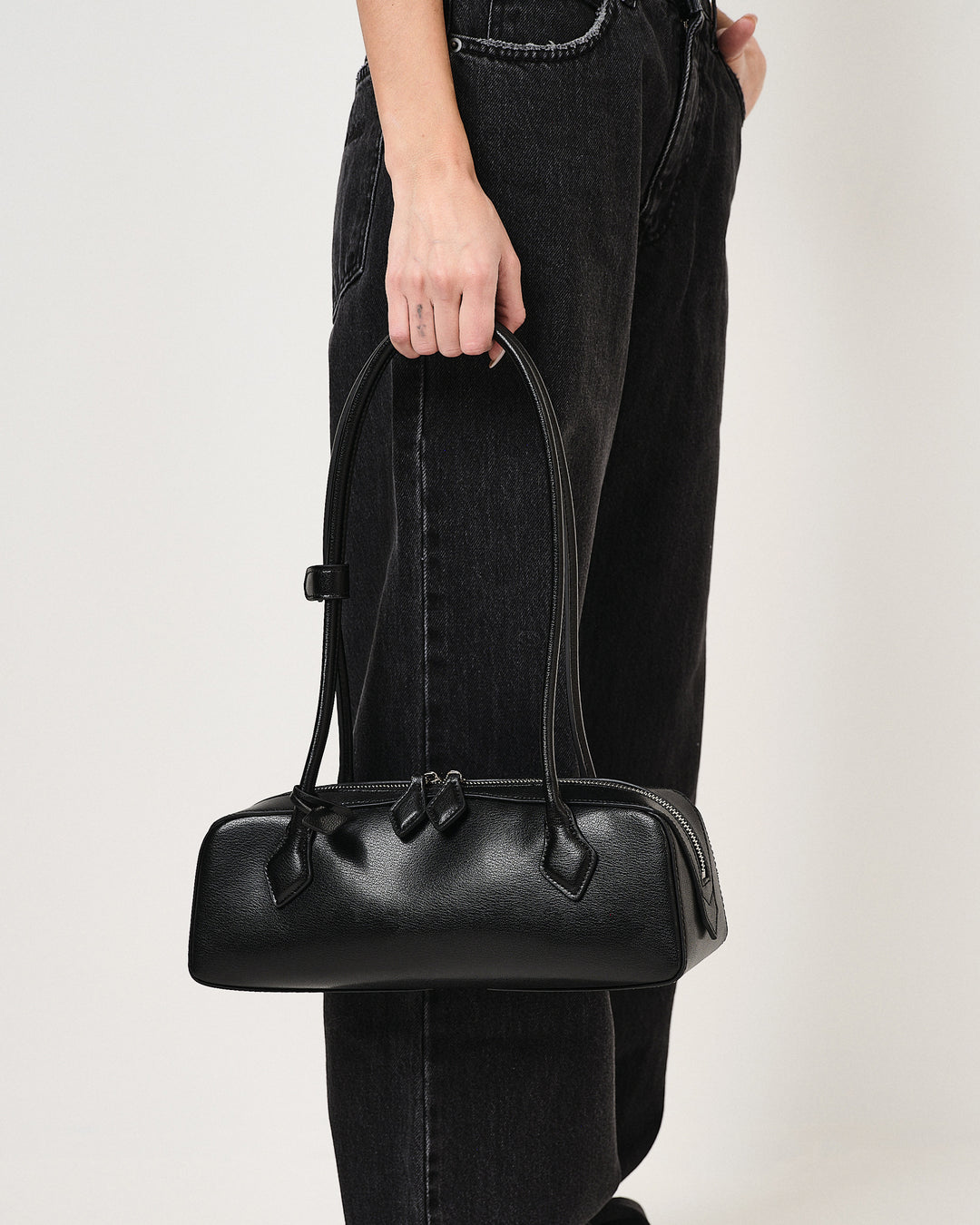 Borsa baguette con zip doppia