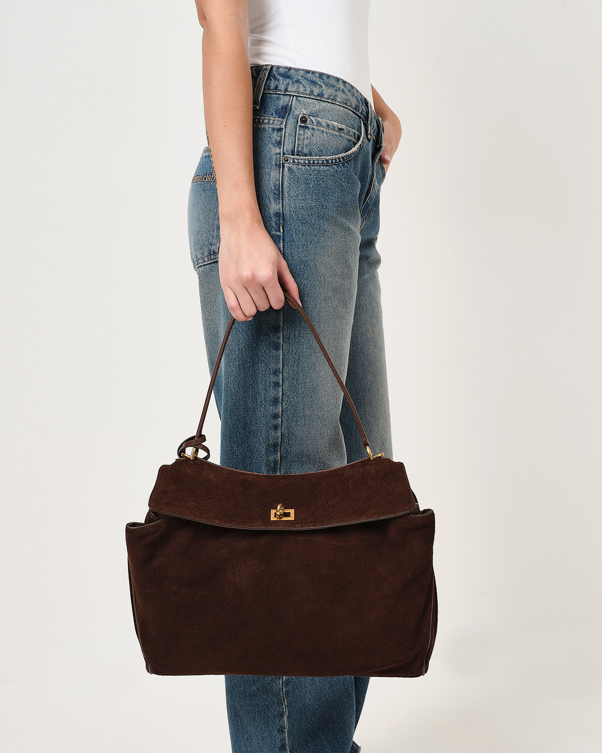 Borsa cartella large con tasca in suede