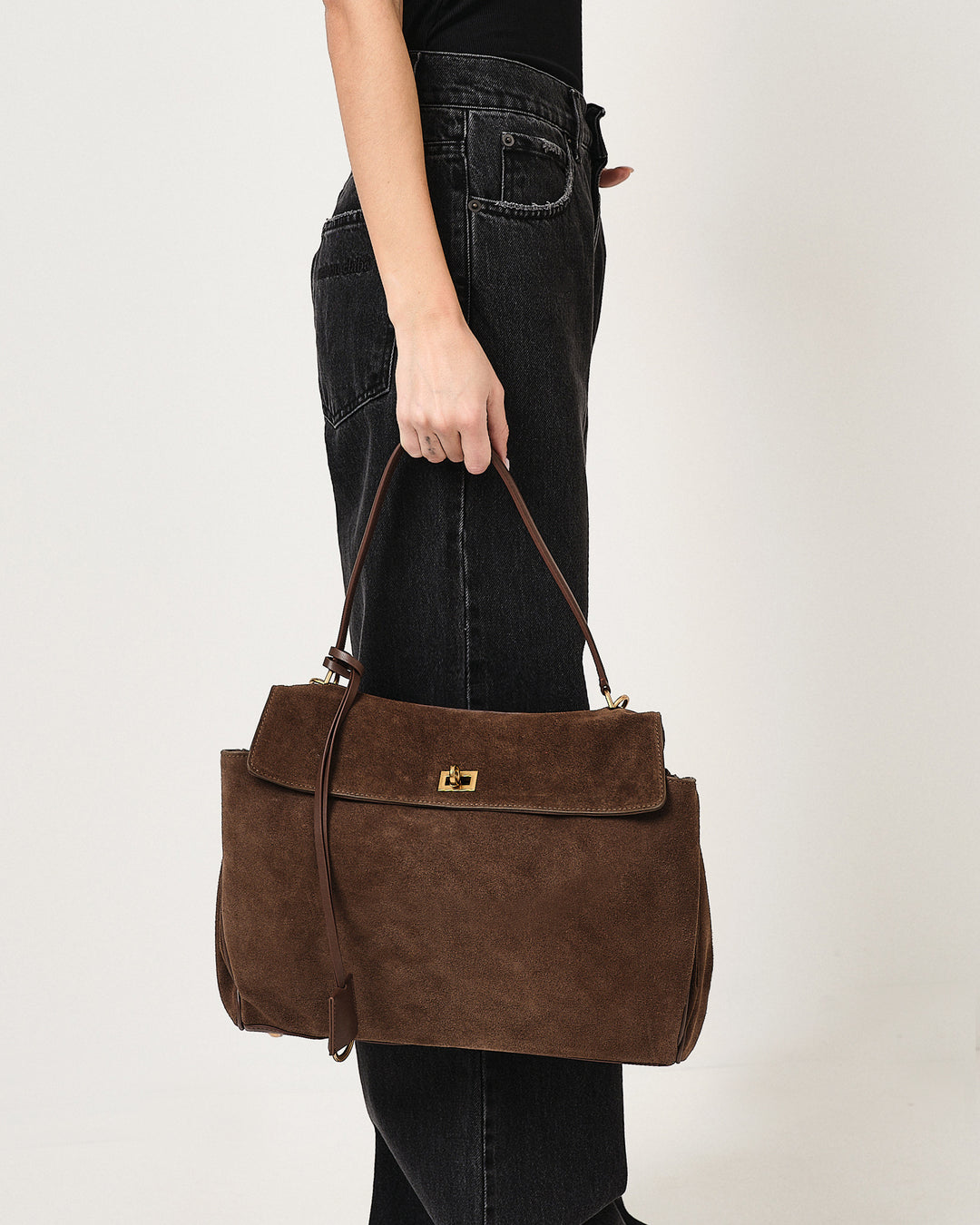 Borsa cartella large con tasca in suede