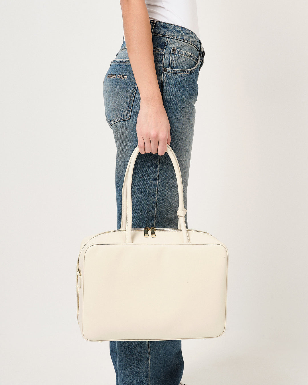 Borsa tote quadrata con zip in pelle liscia