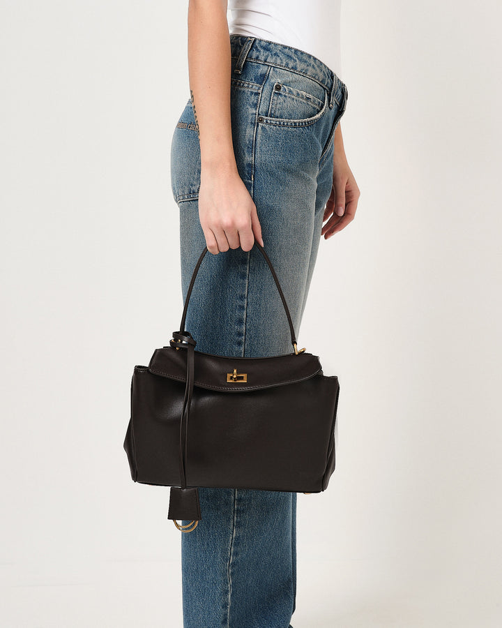 Borsa cartella small con tasca in pelle liscia