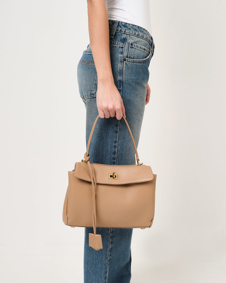 Borsa cartella small con tasca in pelle liscia