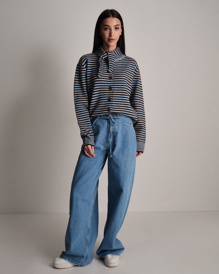 Cardigan a righe con sciarpa