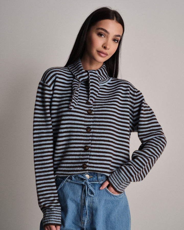 Cardigan a righe con sciarpa