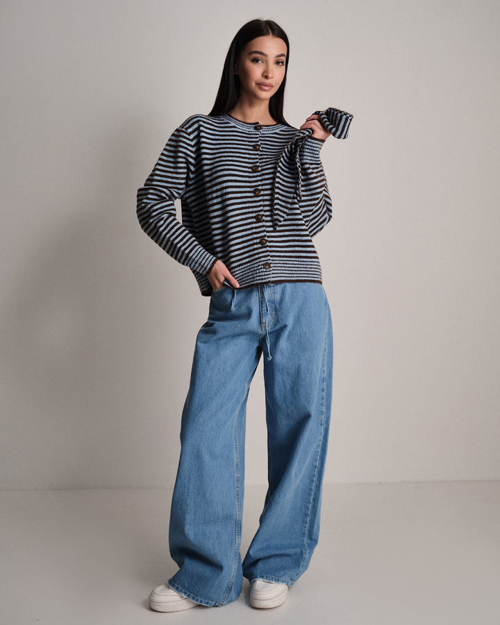 Cardigan a righe con sciarpa